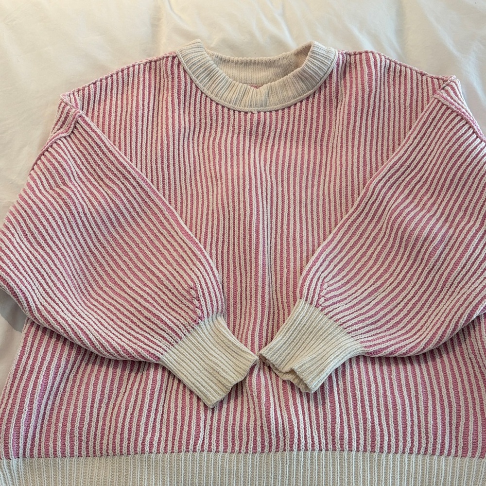 Aerie Pink and Cream oversized Striped Sweater